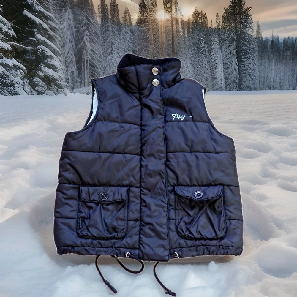 ROXY LEGEND‎ PUFFY VEST in GIRL'S size Medium Black Zip & Button for Warmth